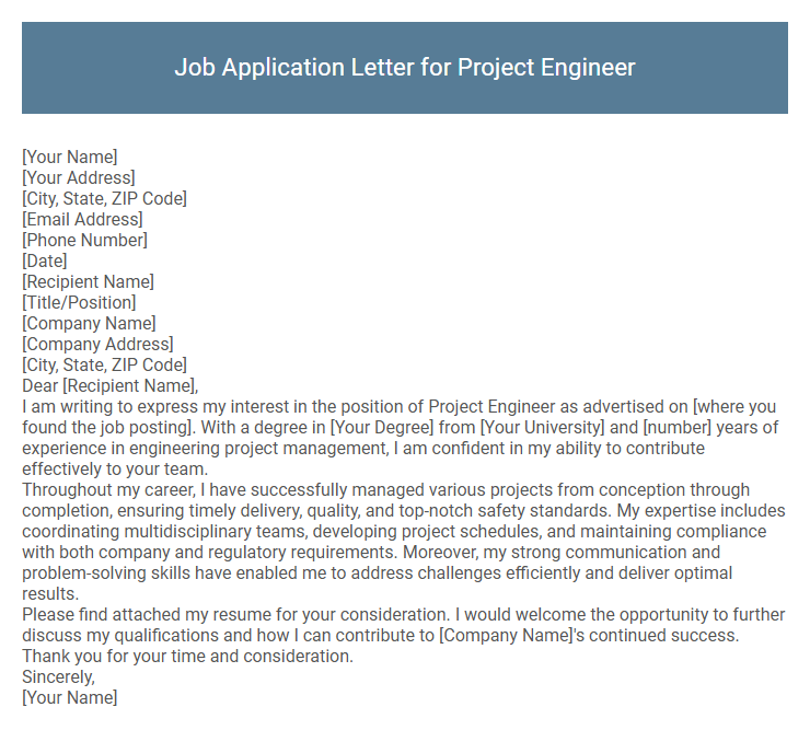 Job Application Letter for Project Engineer