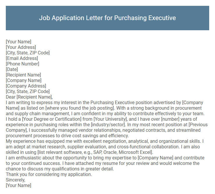 Job Application Letter for Purchasing Executive