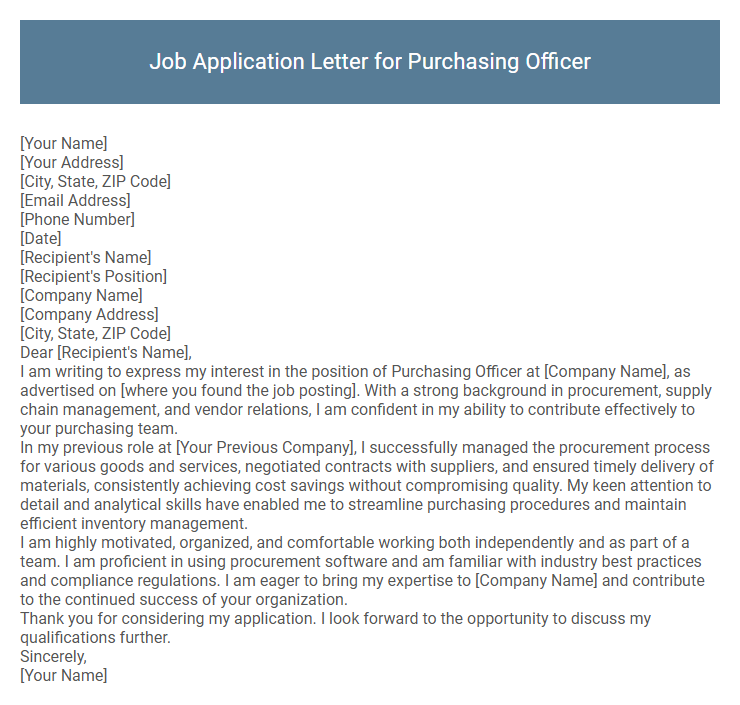Job Application Letter for Purchasing Officer