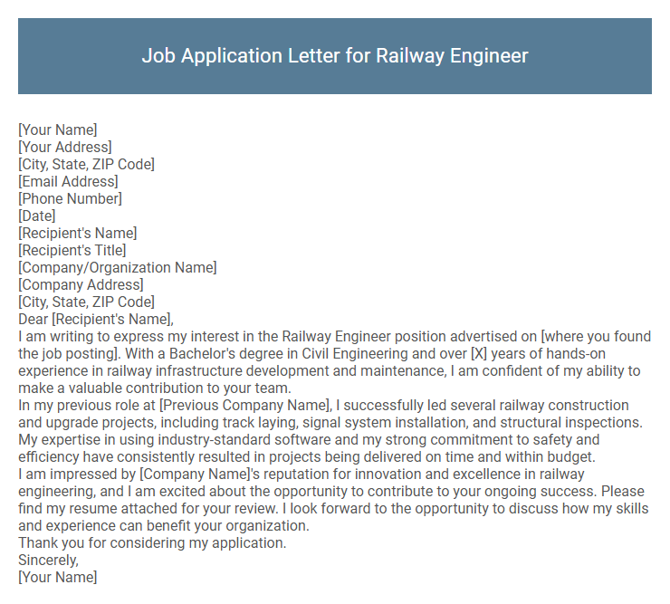 Job Application Letter for Railway Engineer