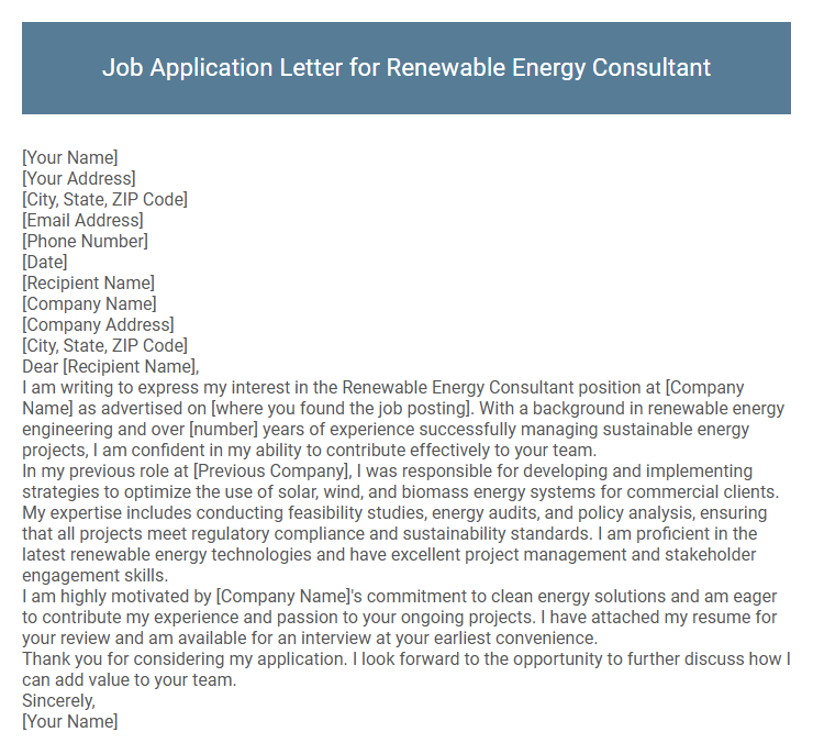 Job Application Letter for Renewable Energy Consultant