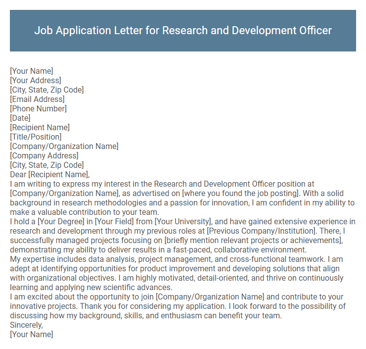 Job Application Letter for Research and Development Officer