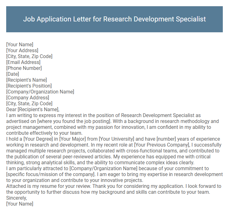 Job Application Letter for Research Development Specialist