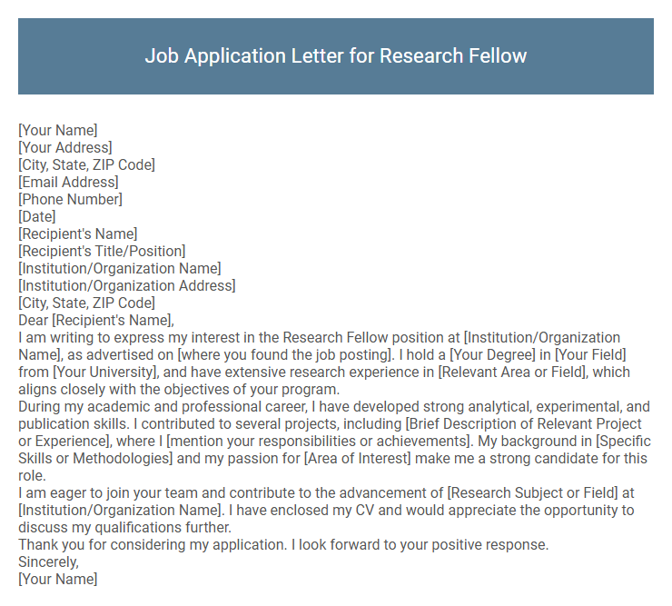 Job Application Letter for Research Fellow