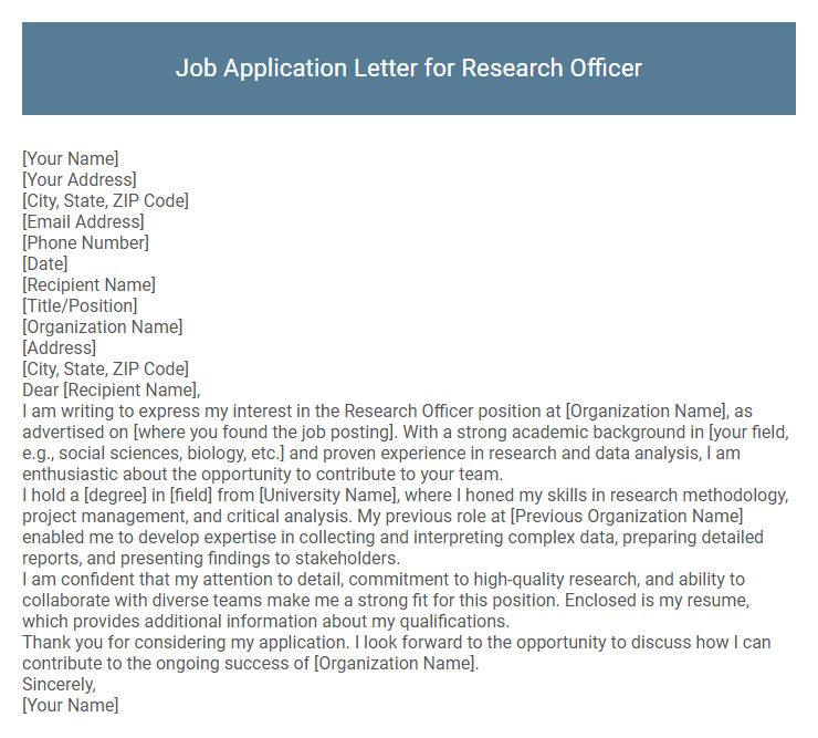 Job Application Letter for Research Officer