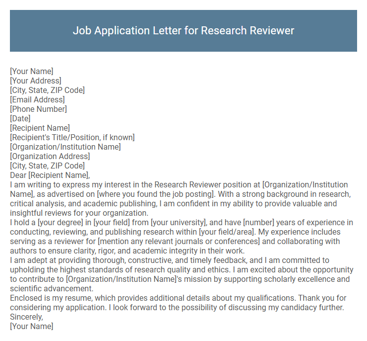 Job Application Letter for Research Reviewer