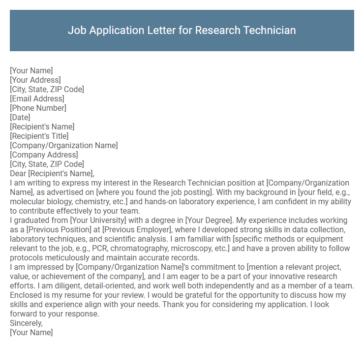 Job Application Letter for Research Technician