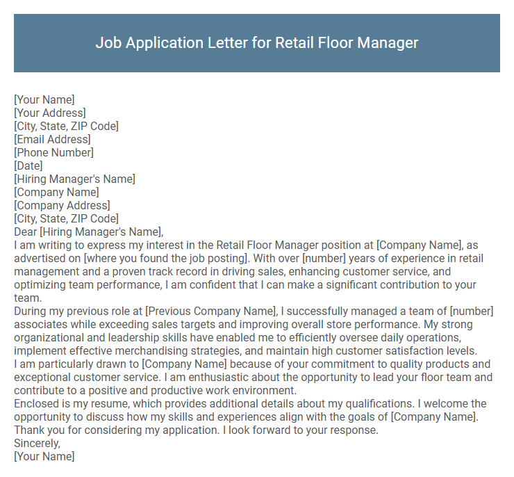 Job Application Letter for Retail Floor Manager