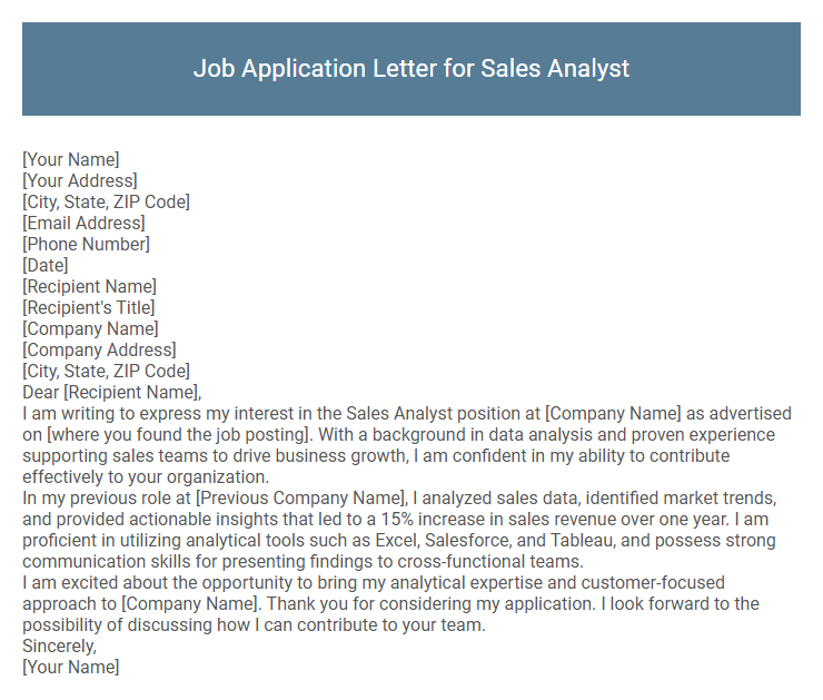 Job Application Letter for Sales Analyst
