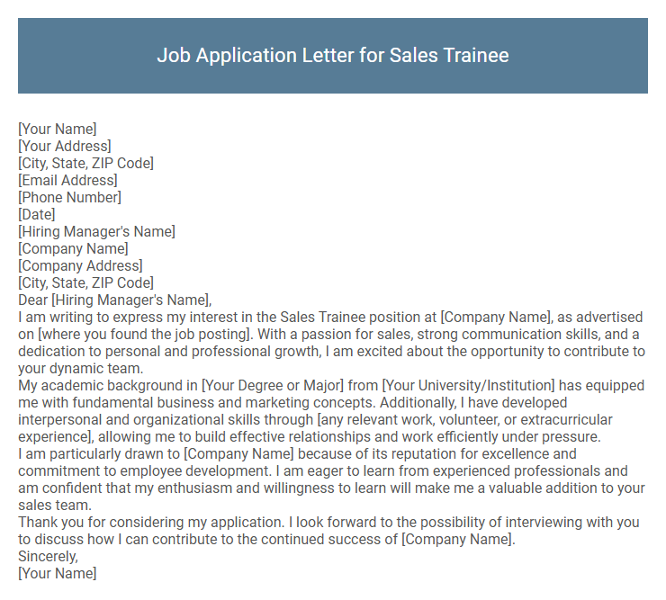 Job Application Letter for Sales Trainee
