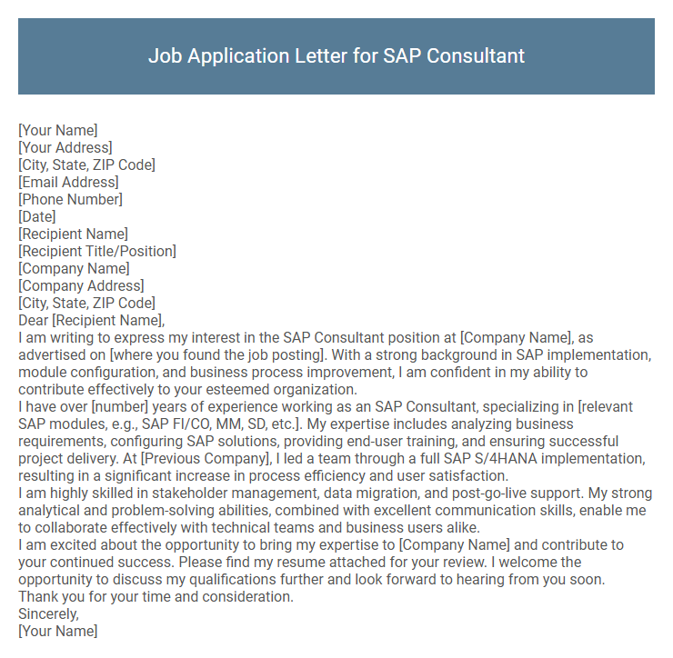 Job Application Letter for SAP Consultant