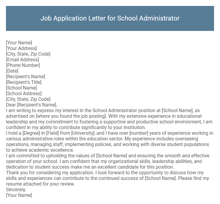 Job Application Letter for School Administrator