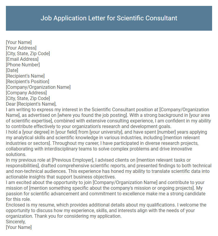 Job Application Letter for Scientific Consultant