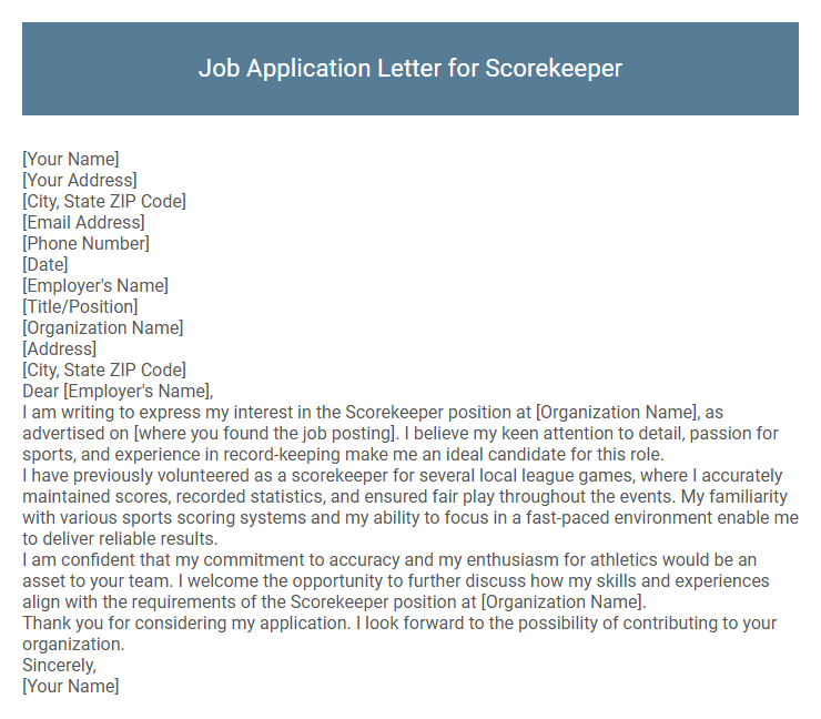Job Application Letter for Scorekeeper