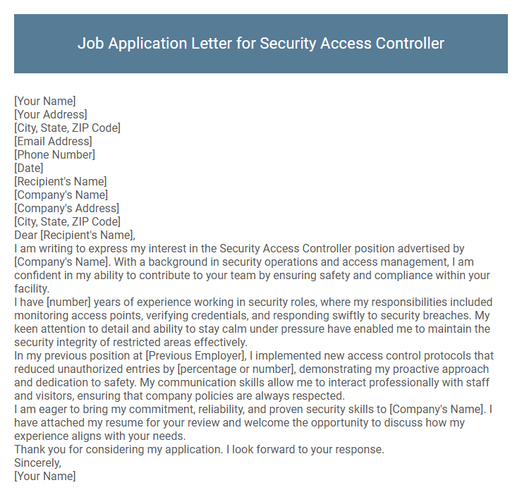 Job Application Letter for Security Access Controller