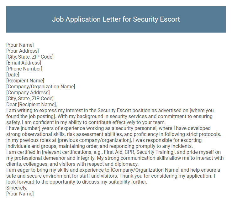 Job Application Letter for Security Escort
