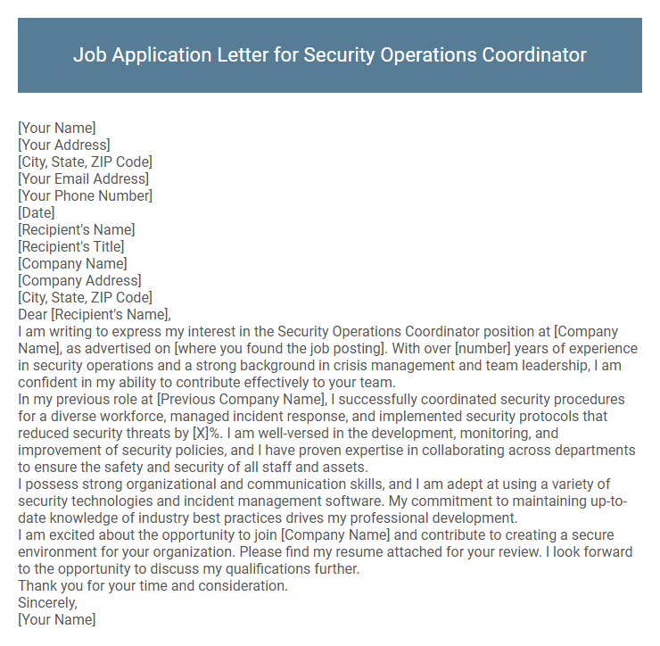 Job Application Letter for Security Operations Coordinator