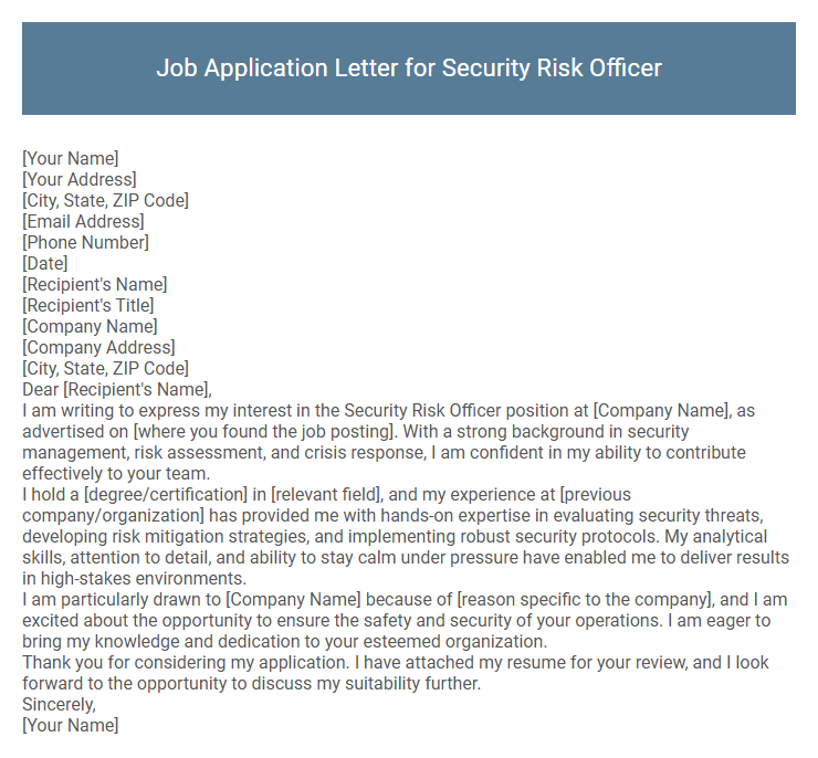 Job Application Letter for Security Risk Officer