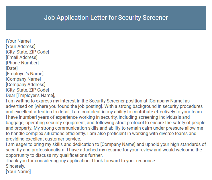 Job Application Letter for Security Screener