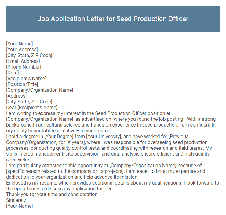 Job Application Letter for Seed Production Officer