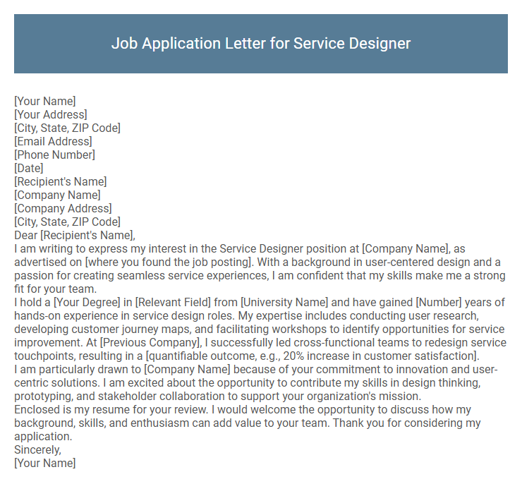 Job Application Letter for Service Designer
