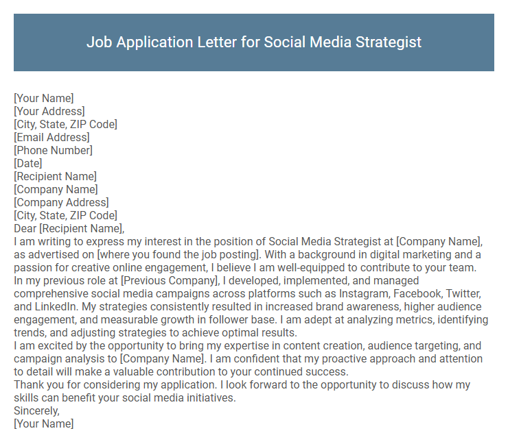 Job Application Letter for Social Media Strategist