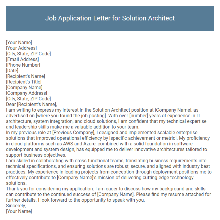 Job Application Letter for Solution Architect