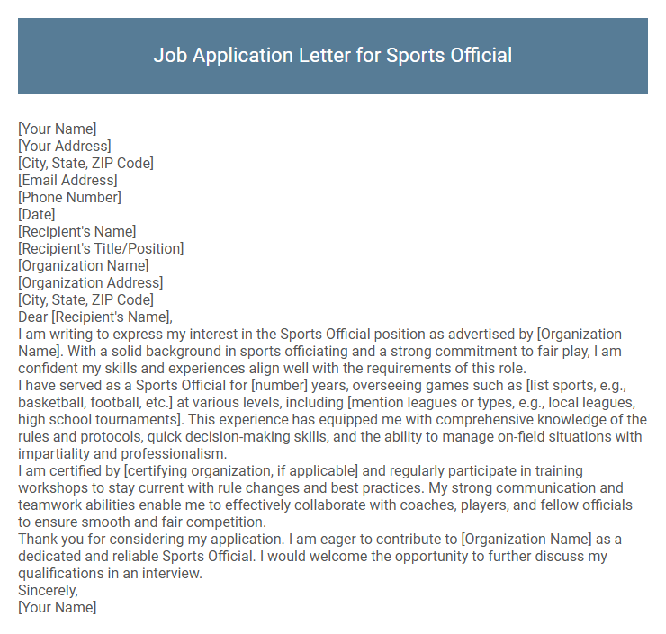 Job Application Letter for Sports Official