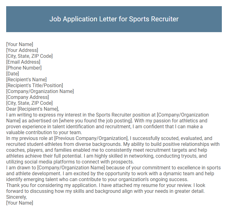 Job Application Letter for Sports Recruiter