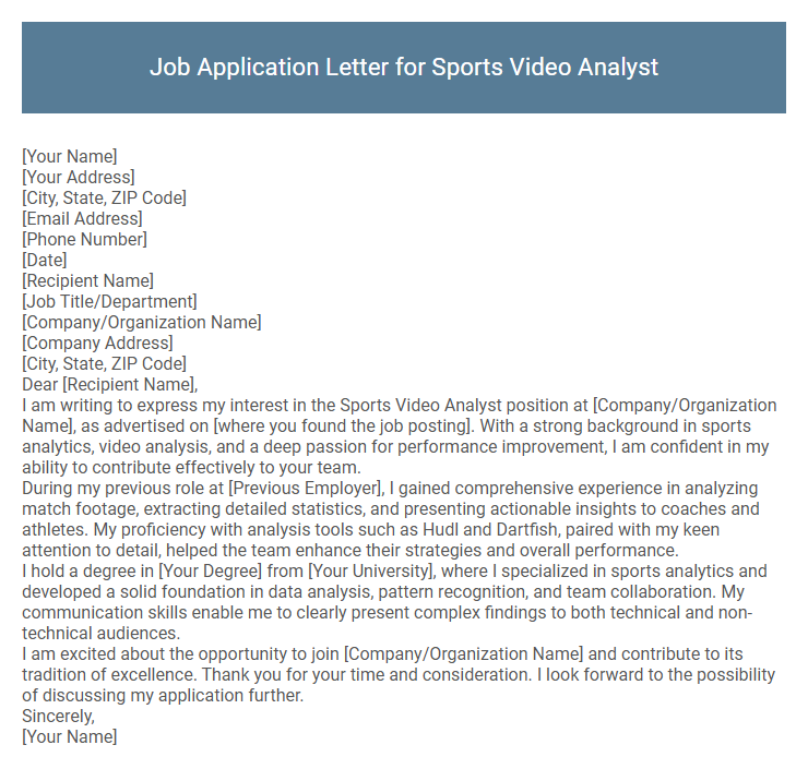 Job Application Letter for Sports Video Analyst