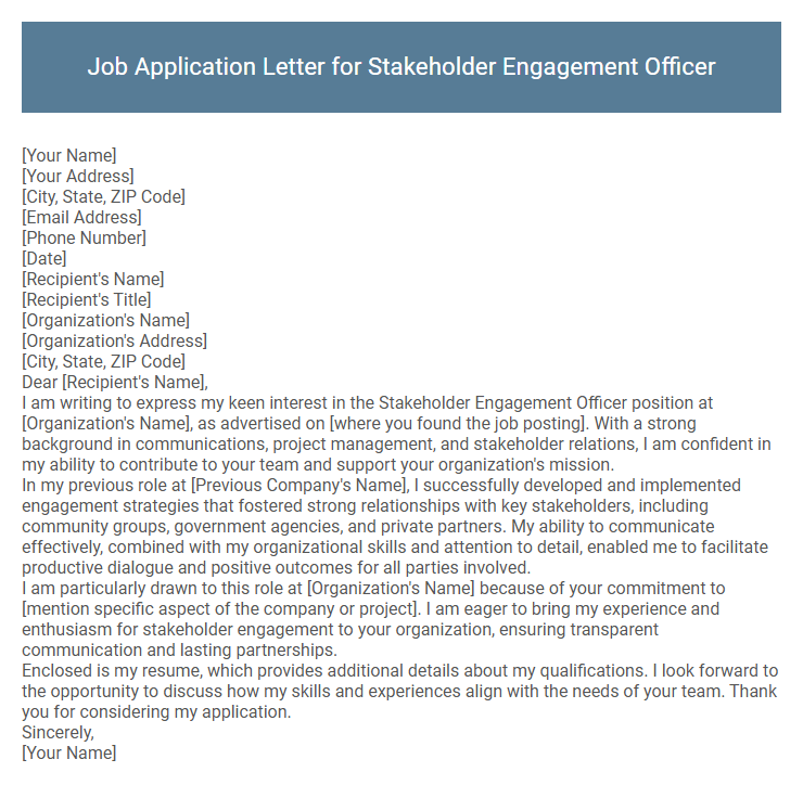 Job Application Letter for Stakeholder Engagement Officer