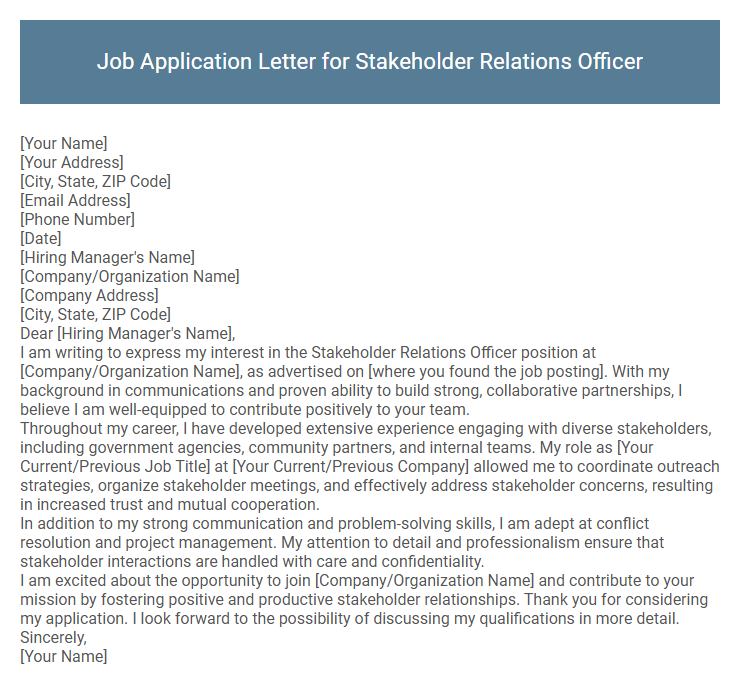 Job Application Letter for Stakeholder Relations Officer