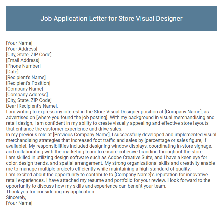 Job Application Letter for Store Visual Designer