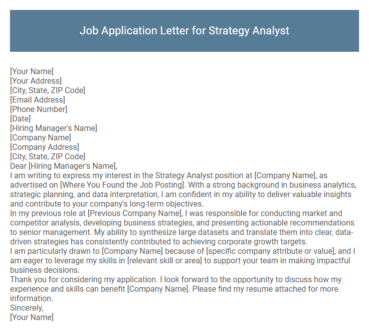 Job Application Letter for Strategy Analyst