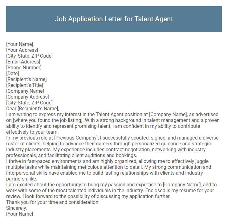 Job Application Letter for Talent Agent