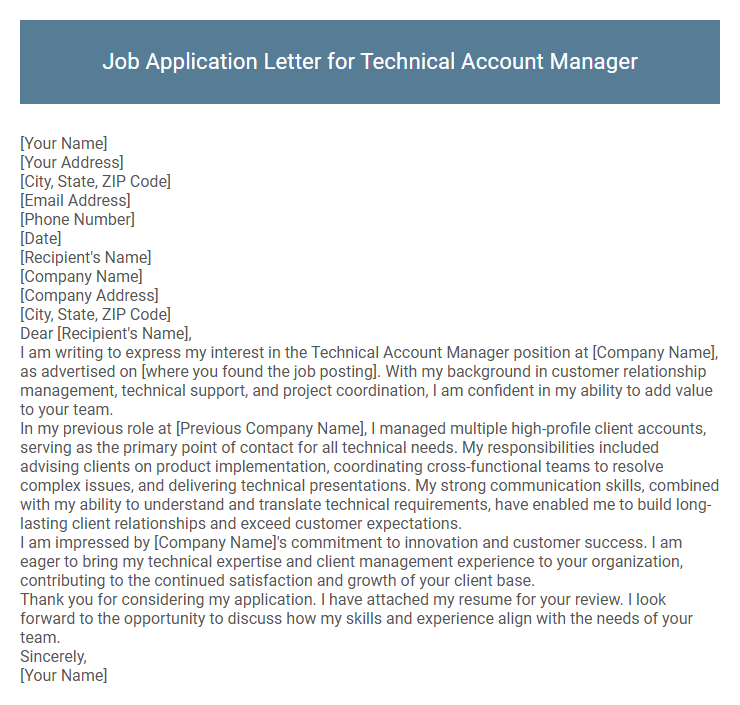 Job Application Letter for Technical Account Manager