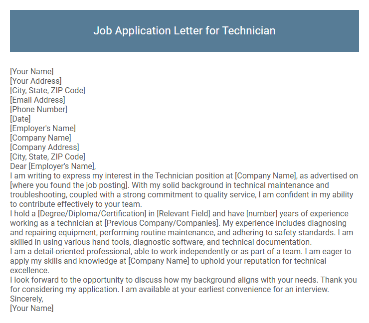 Job Application Letter for Technician