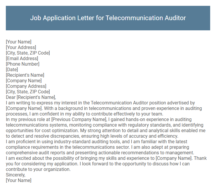 Job Application Letter for Telecommunication Auditor