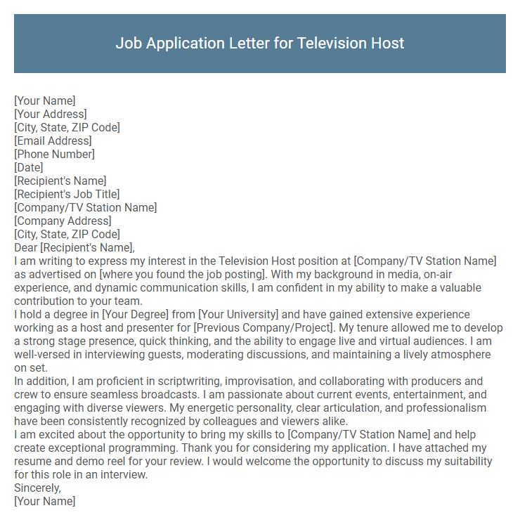 Job Application Letter for Television Host