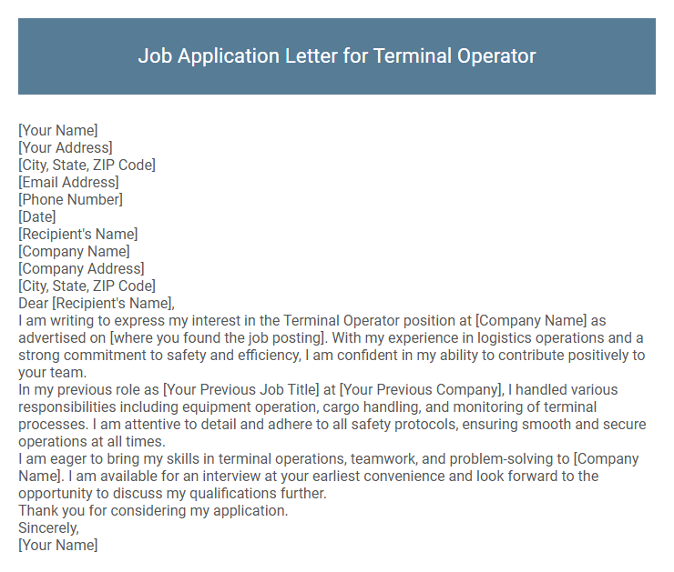 Job Application Letter for Terminal Operator