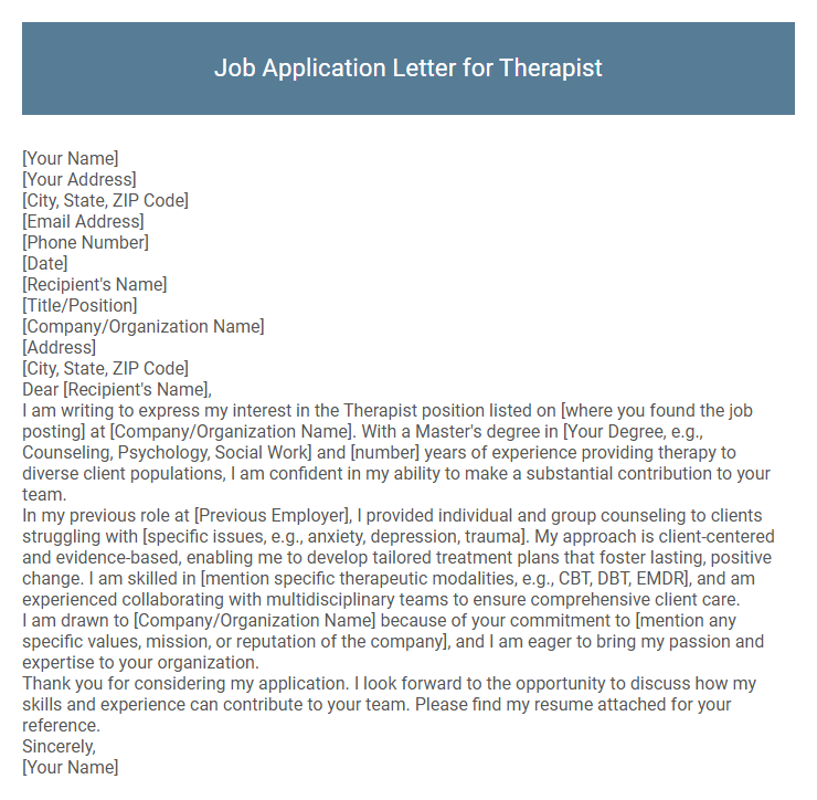 Job Application Letter for Therapist