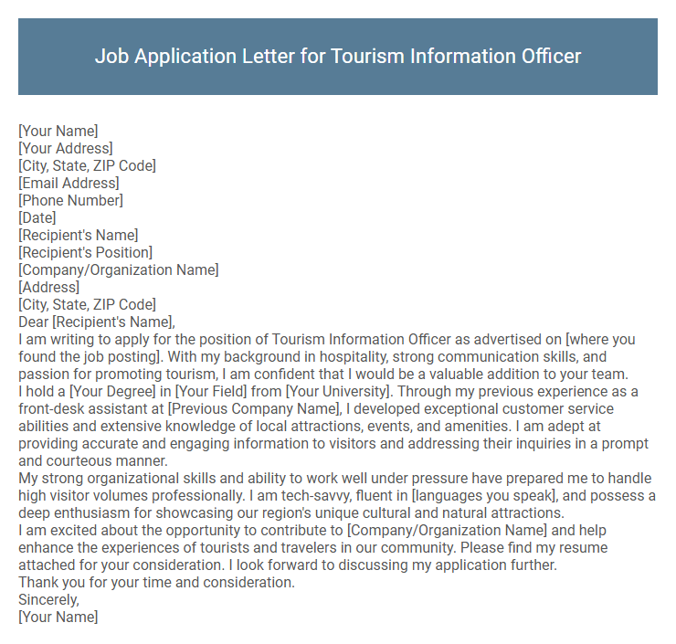 Job Application Letter for Tourism Information Officer