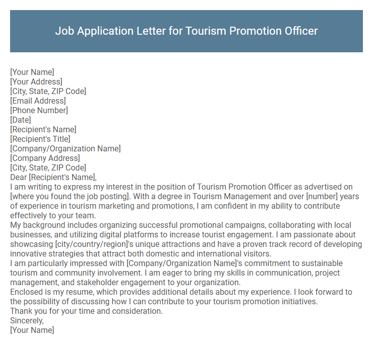 Job Application Letter for Tourism Promotion Officer