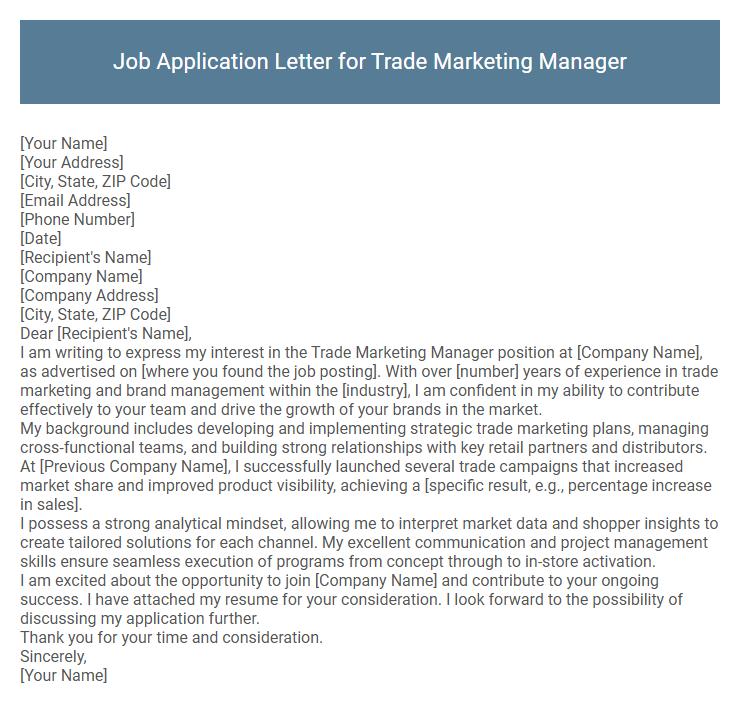 Job Application Letter for Trade Marketing Manager
