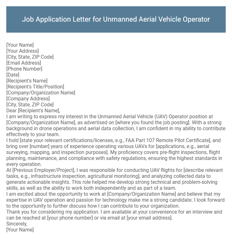 Job Application Letter for Unmanned Aerial Vehicle Operator
