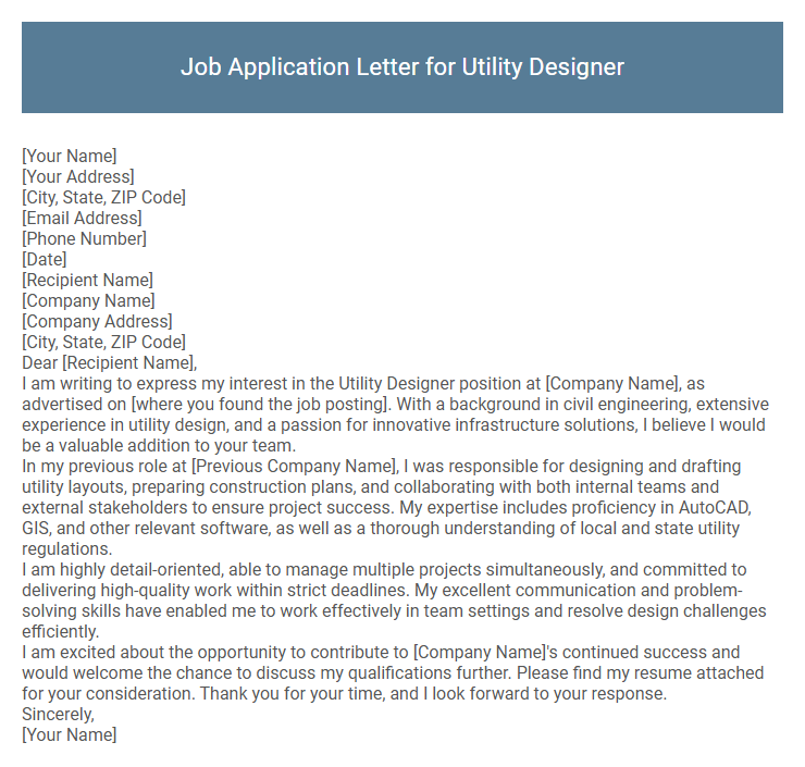 Job Application Letter for Utility Designer