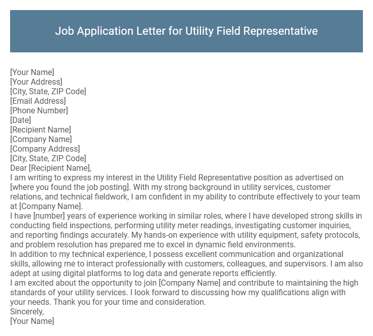 Job Application Letter for Utility Field Representative