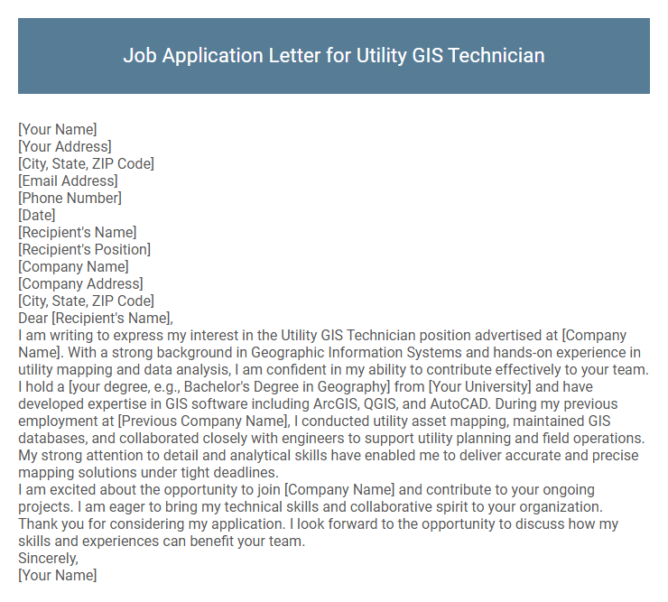 Job Application Letter for Utility GIS Technician