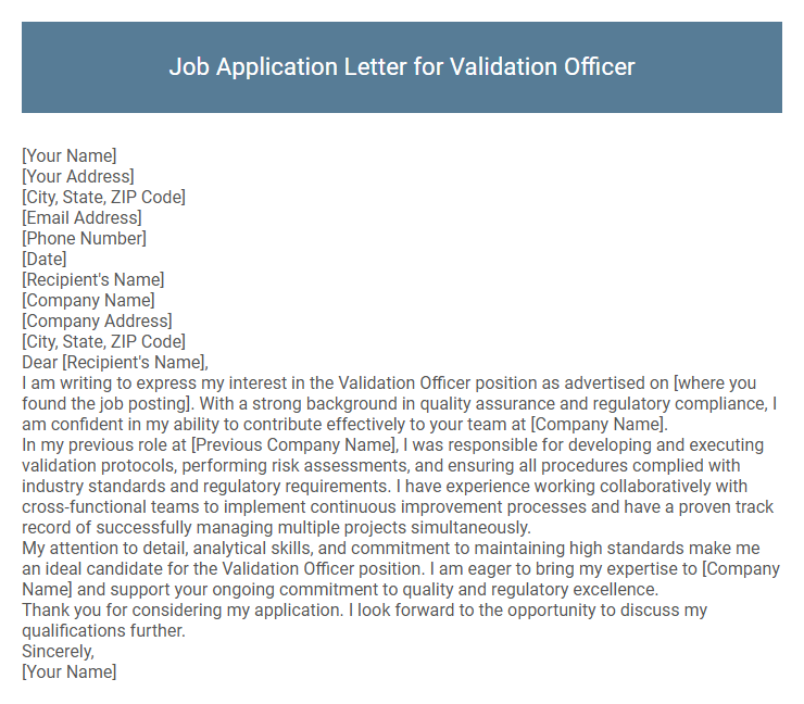 Job Application Letter for Validation Officer