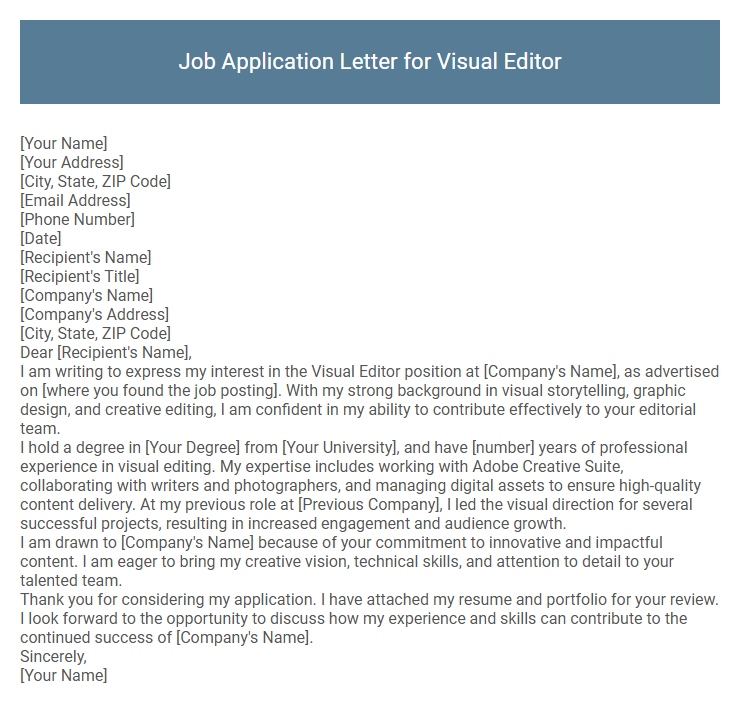 Job Application Letter for Visual Editor